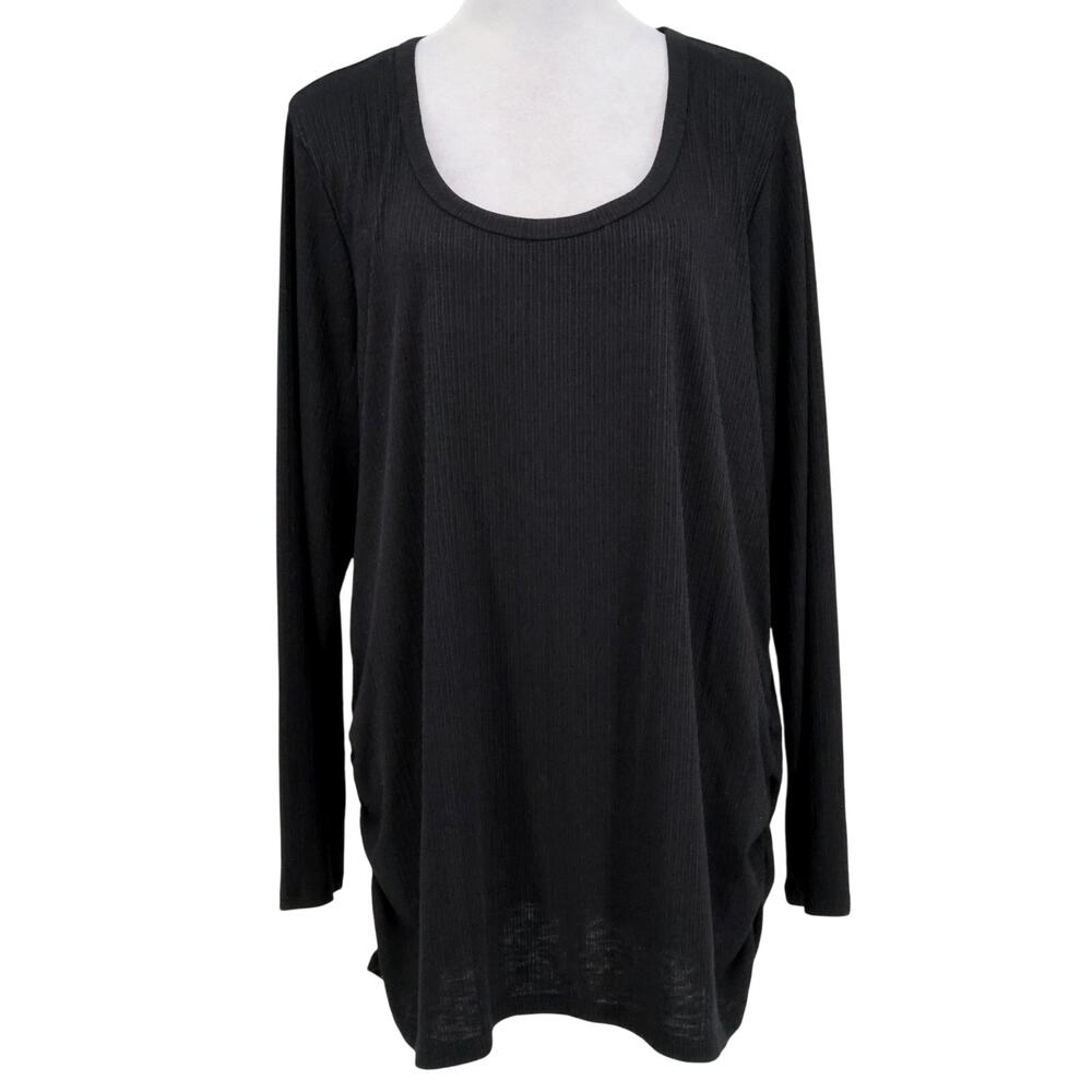 Lane Bryant Top Plus Size 18 Black Stretch Knit Blouse Ruched Sides T-shirt New